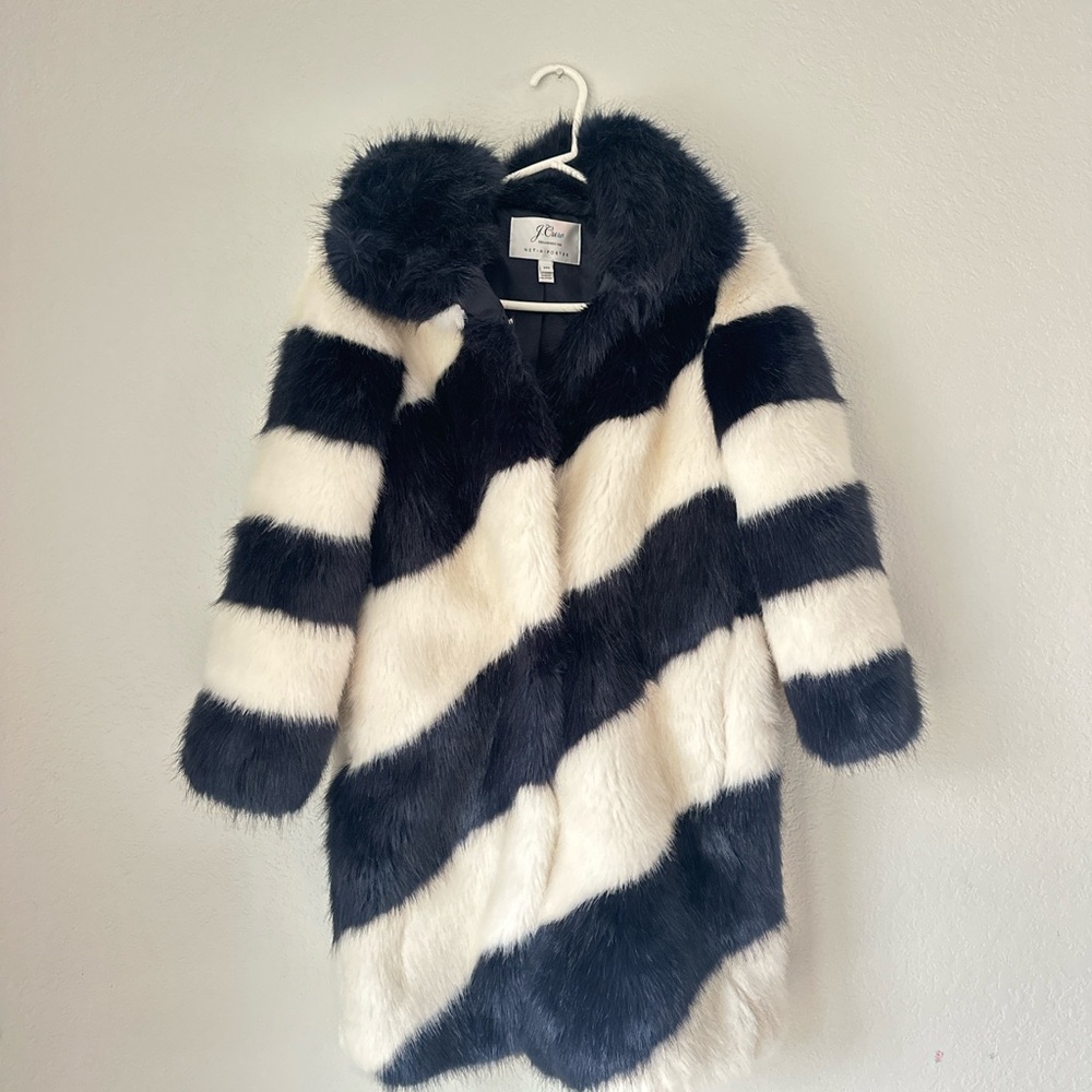 ⭐️ J.Crew x NET-A-PORTER ⭐️ Geo Striped Faux Fur Coat XXS Net-a-Porter - Picture 3 of 9